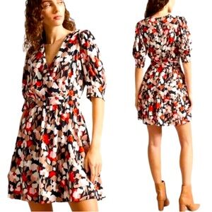 Ted Baker London Skiala Floral Wrap Top Dress, Tan Orange, V Neck, Pockets, S/6